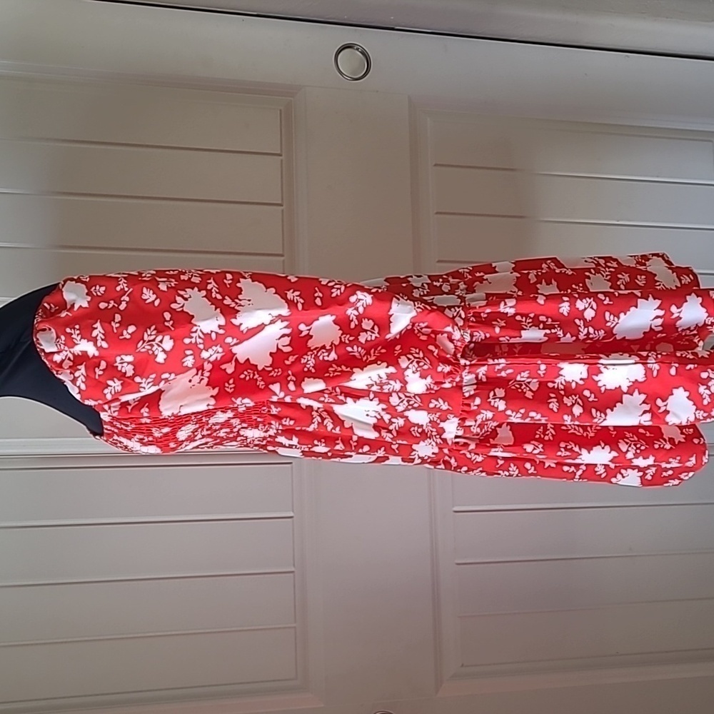BBX Red Floral Smocked Mini Dress M - Picture 4 of 8